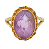 9ct Yellow Gold & Faceted Amethyst Dress Ring Vintage Birmingham c1970s