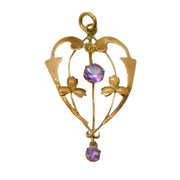 Edwardian 9ct Rose Gold & Amethyst Lavalier Drop Pendant Antique c1910
