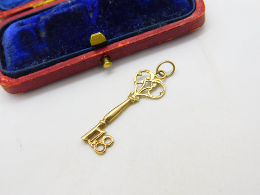 9ct Yellow Gold 18th Birthday Key Charm or Pendant 1985 London Vintage