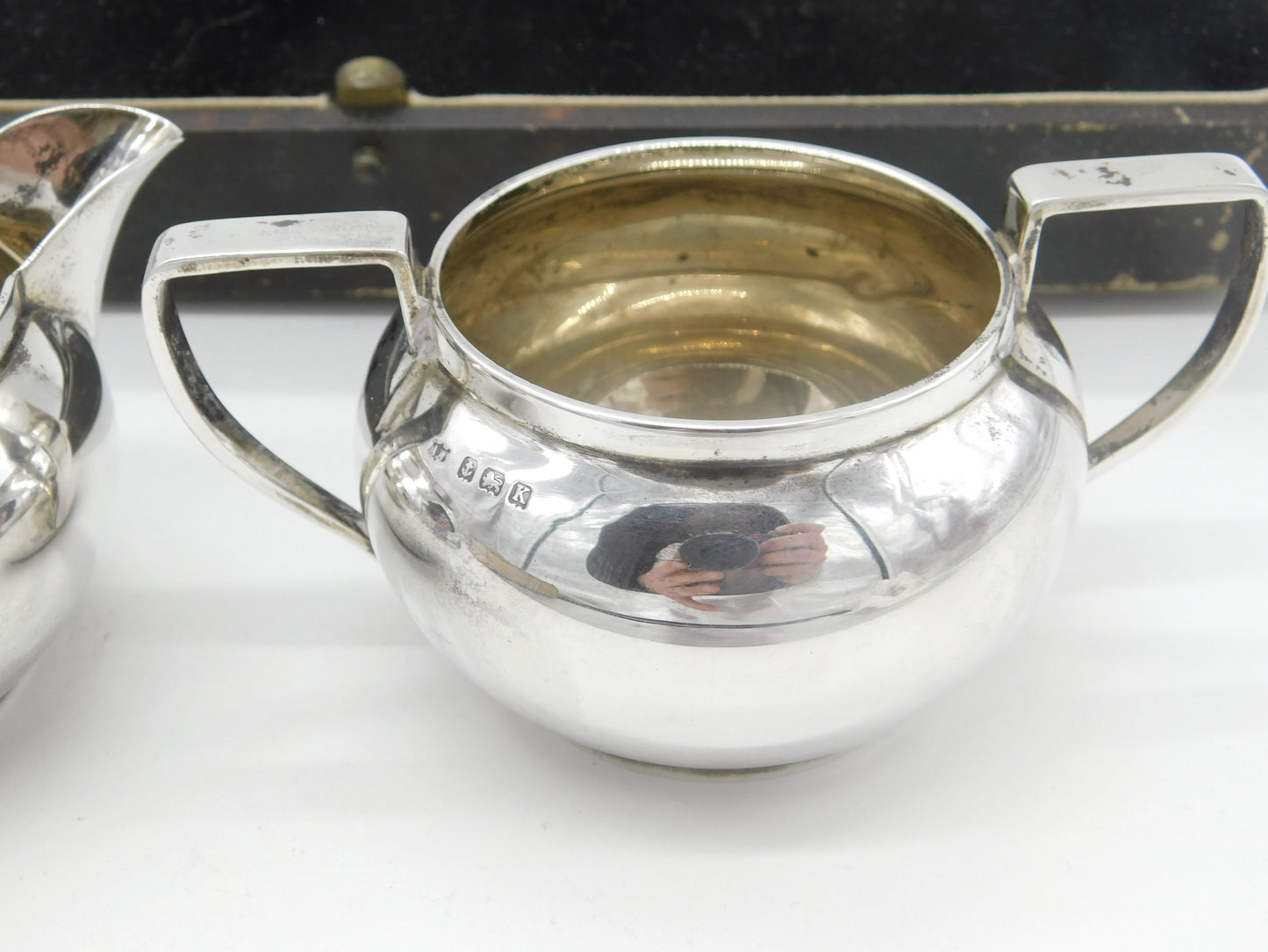 Boxed Sterling Silver Cream Jug & Sugar Bowl 1934 Birmingham Antique Art Deco