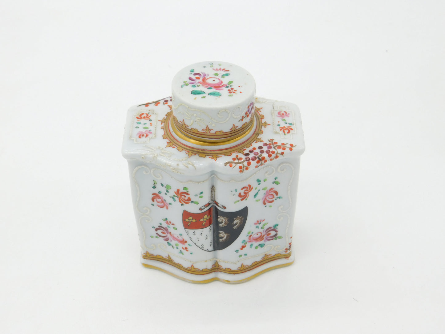 Early 19th Century French Armorial Crested China Tea Caddy Antique c1820