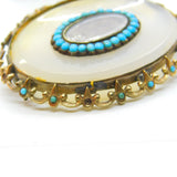 Georgian 9ct Gold, Chalcedony & Turquoise Mourning Brooch c1830 Antique