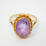 9ct Yellow Gold & Faceted Amethyst Dress Ring Vintage Birmingham c1970s