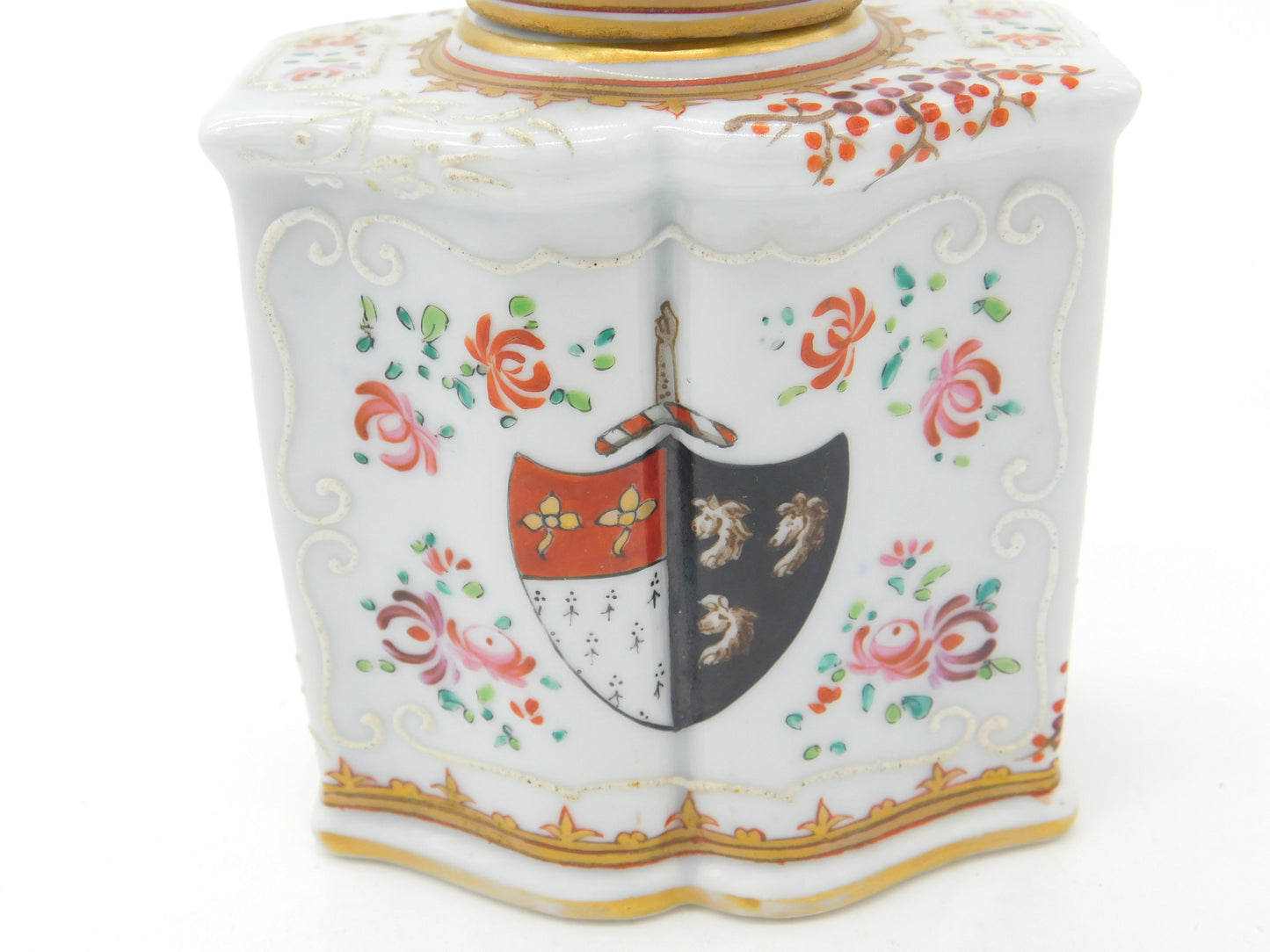 Early 19th Century French Armorial Crested China Tea Caddy Antique c1820