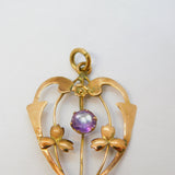 Edwardian 9ct Rose Gold & Amethyst Lavalier Drop Pendant Antique c1910