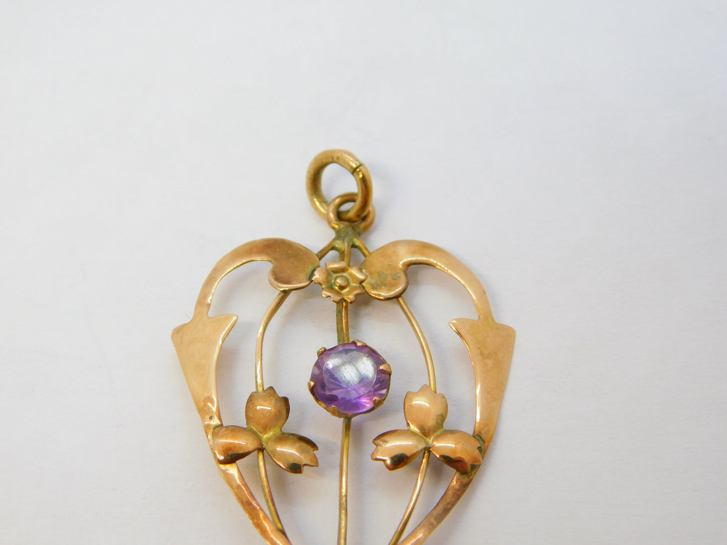 Edwardian 9ct Rose Gold & Amethyst Lavalier Drop Pendant Antique c1910