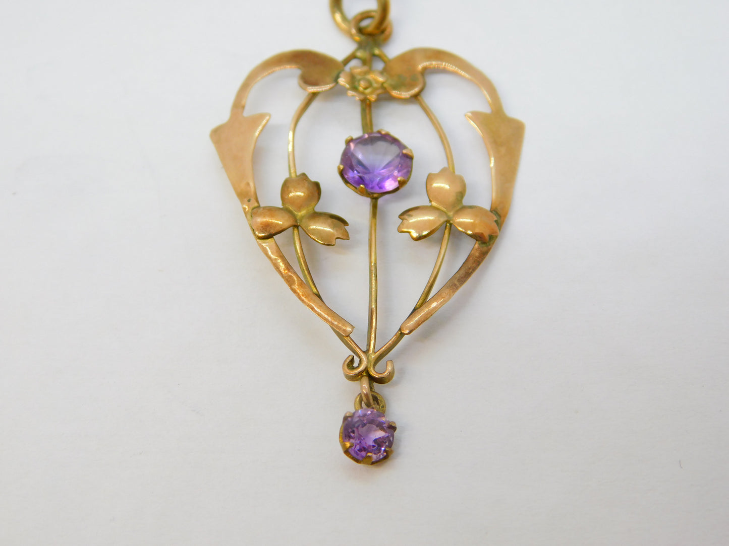 Edwardian 9ct Rose Gold & Amethyst Lavalier Drop Pendant Antique c1910