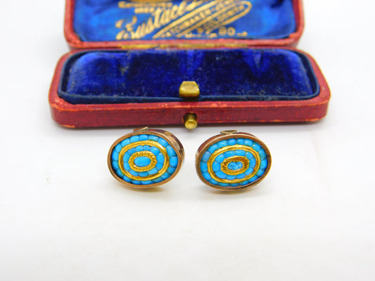 Victorian 9ct Rose Gold, 24ct Gold & Turquoise Stud Earrings c1880 Antique