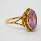 9ct Yellow Gold & Faceted Amethyst Dress Ring Vintage Birmingham c1970s