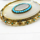 Georgian 9ct Gold, Chalcedony & Turquoise Mourning Brooch c1830 Antique