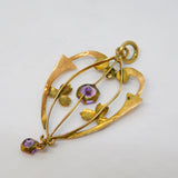 Edwardian 9ct Rose Gold & Amethyst Lavalier Drop Pendant Antique c1910