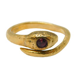 Victorian 9ct Yellow Gold & Garnet Planished Snake Serpent Ring Antique