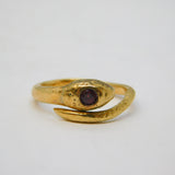 Victorian 9ct Yellow Gold & Garnet Planished Snake Serpent Ring Antique