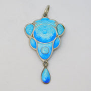 Art Nouveau Sterling Silver & Enamel Floral Drop Pendant Antique c1890