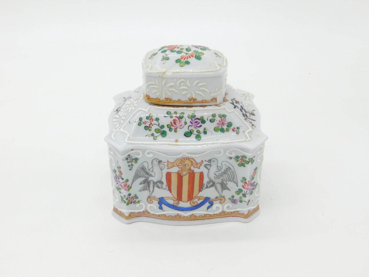 Early 19th Century French China Armorial Crested Tea Caddy Antique c1820