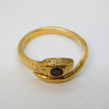 Victorian 9ct Yellow Gold & Garnet Planished Snake Serpent Ring Antique