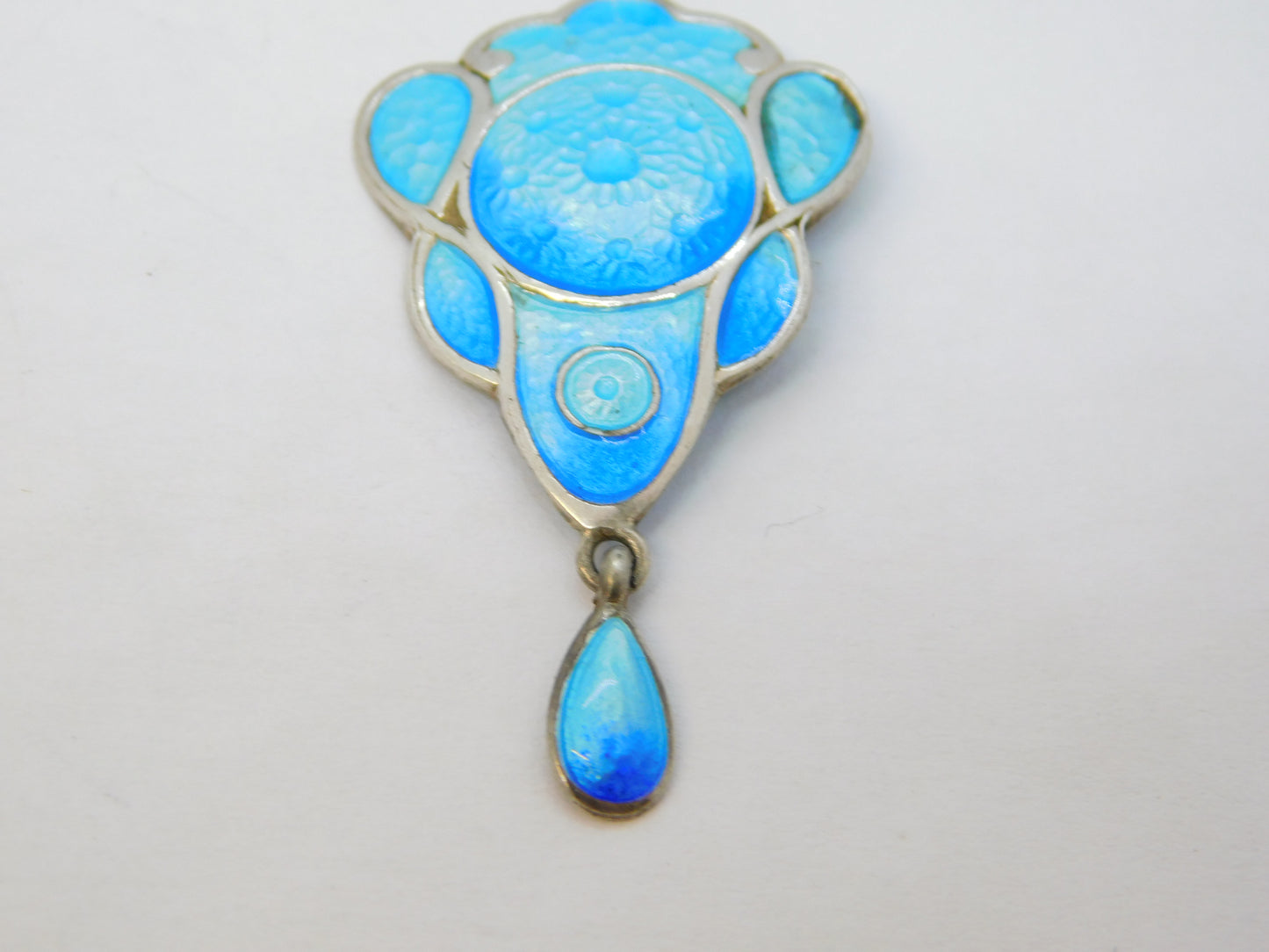 Art Nouveau Sterling Silver & Enamel Floral Drop Pendant Antique c1890