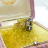 18ct Yellow Gold, Sapphire & Diamond Abstract Modernist Ring Vintage 1971 London