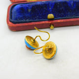 Victorian 18ct Gold, Blue Enamel, Coral & Pave Set Mine-Cut Diamond Earrings
