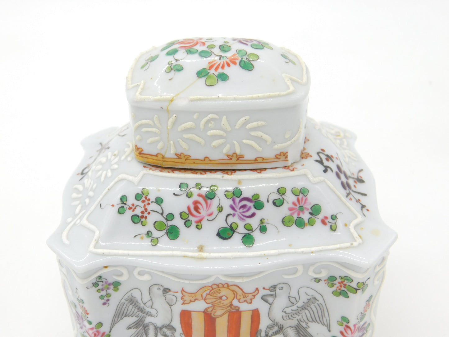 Early 19th Century French China Armorial Crested Tea Caddy Antique c1820