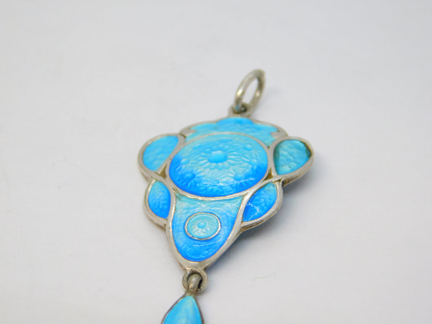 Art Nouveau Sterling Silver & Enamel Floral Drop Pendant Antique c1890
