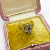 18ct Yellow Gold, Sapphire & Diamond Abstract Modernist Ring Vintage 1971 London