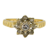 18ct Yellow Gold & Brilliant Cut Diamond Floral Cluster Ring Vintage London