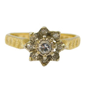 18ct Yellow Gold & Brilliant Cut Diamond Floral Cluster Ring Vintage London