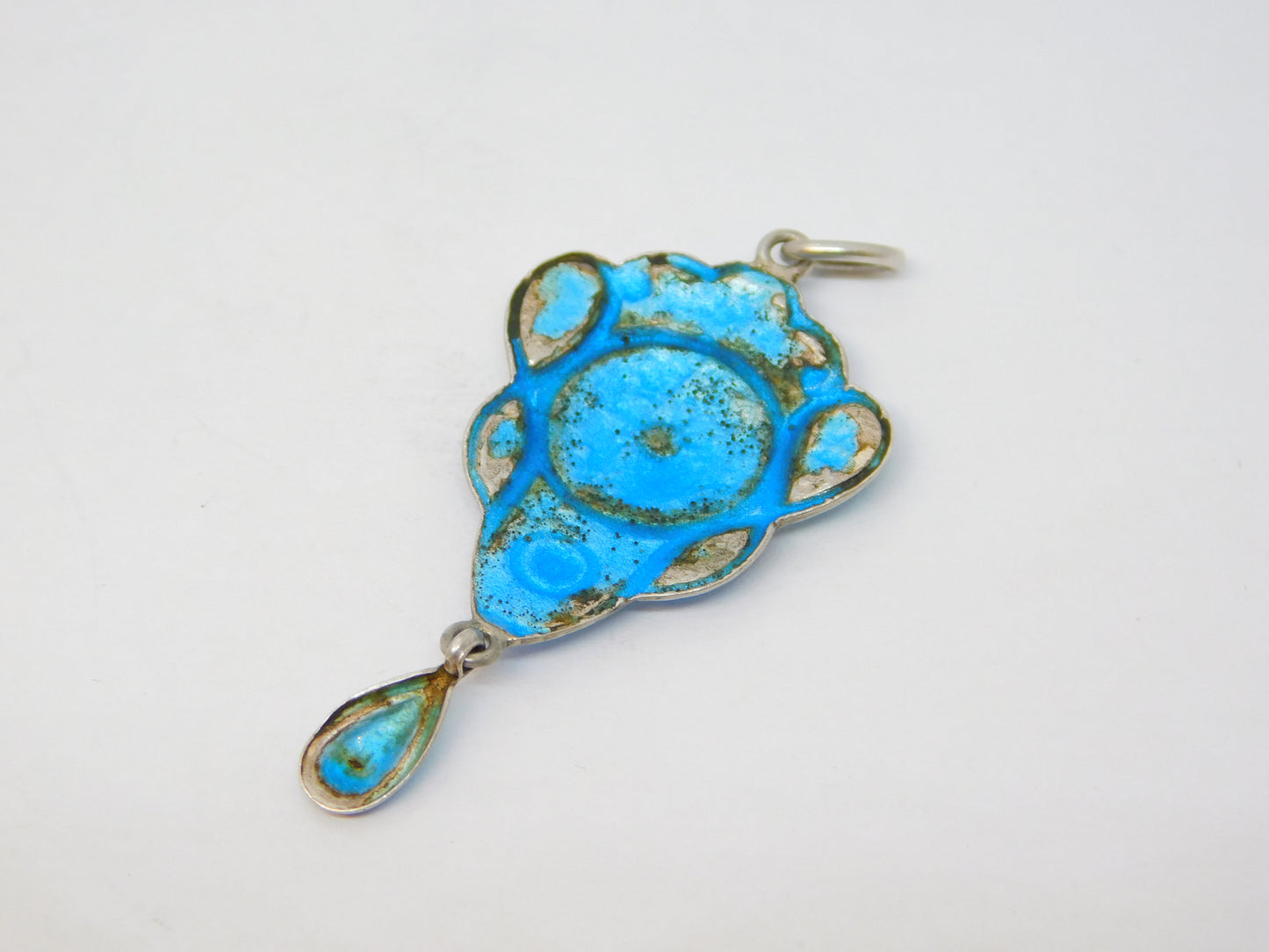 Art Nouveau Sterling Silver & Enamel Floral Drop Pendant Antique c1890