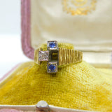 18ct Yellow Gold, Sapphire & Diamond Abstract Modernist Ring Vintage 1971 London