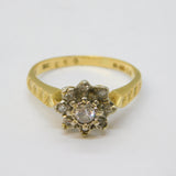 18ct Yellow Gold & Brilliant Cut Diamond Floral Cluster Ring Vintage London