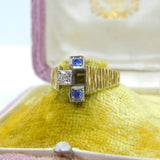 18ct Yellow Gold, Sapphire & Diamond Abstract Modernist Ring Vintage 1971 London