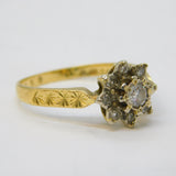 18ct Yellow Gold & Brilliant Cut Diamond Floral Cluster Ring Vintage London