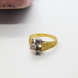18ct Yellow Gold, Sapphire & Diamond Abstract Modernist Ring Vintage 1971 London