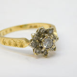 18ct Yellow Gold & Brilliant Cut Diamond Floral Cluster Ring Vintage London