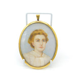 Miniature Portrait of Young Lady Oil on Board Gold Frame Antique Victorian