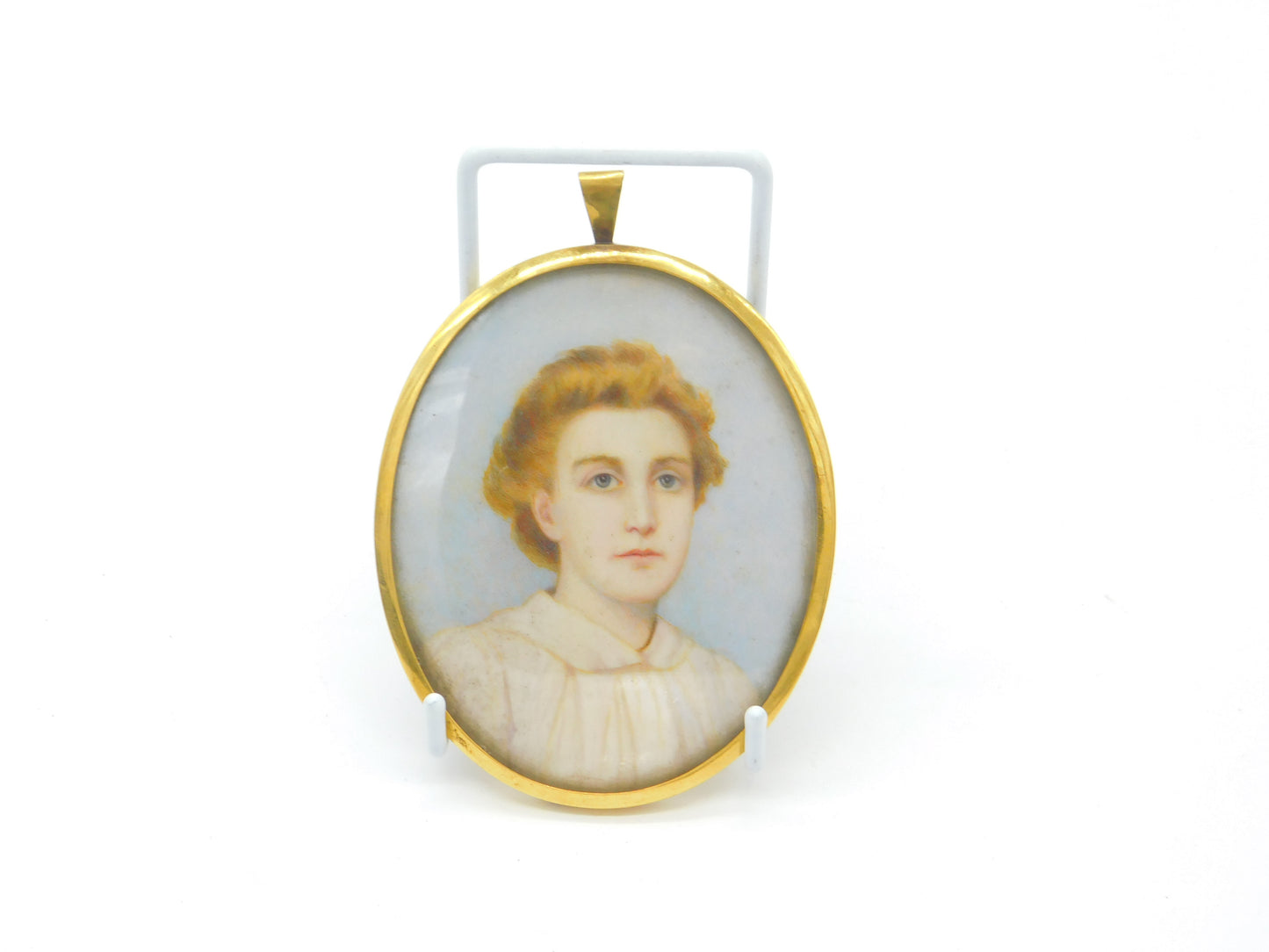 Miniature Portrait of Young Lady Oil on Board Gold Frame Antique Victorian