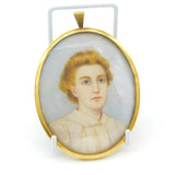 Miniature Portrait of Young Lady Oil on Board Gold Frame Antique Victorian