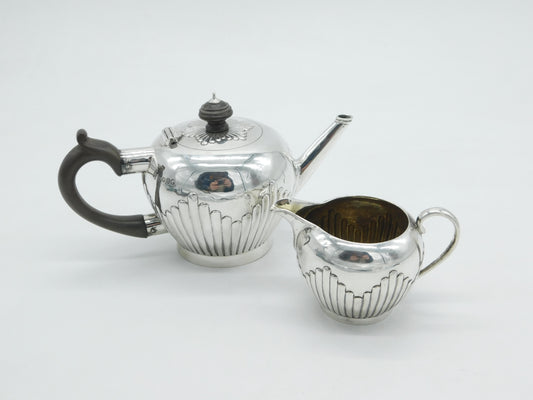 Victorian Sterling Silver Bachelors Teapot & Cream Jug Antique 1884 London