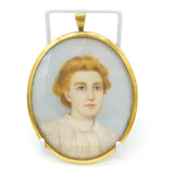 Miniature Portrait of Young Lady Oil on Board Gold Frame Antique Victorian