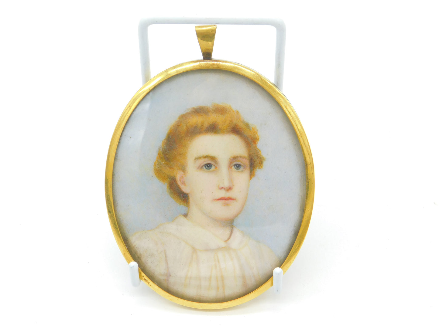 Miniature Portrait of Young Lady Oil on Board Gold Frame Antique Victorian