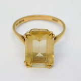 9ct Yellow Gold Emerald Cut Citrine Cocktail Ring Vintage 1968 London
