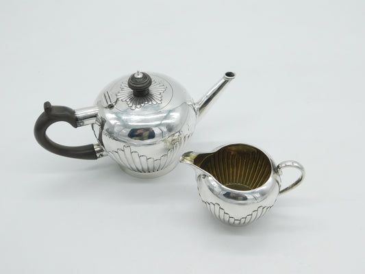 Victorian Sterling Silver Bachelors Teapot & Cream Jug Antique 1884 London