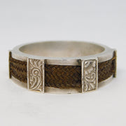 Victorian Sterling Silver & Woven Hair Set Mourning Ring Antique c1860