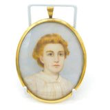 Miniature Portrait of Young Lady Oil on Board Gold Frame Antique Victorian