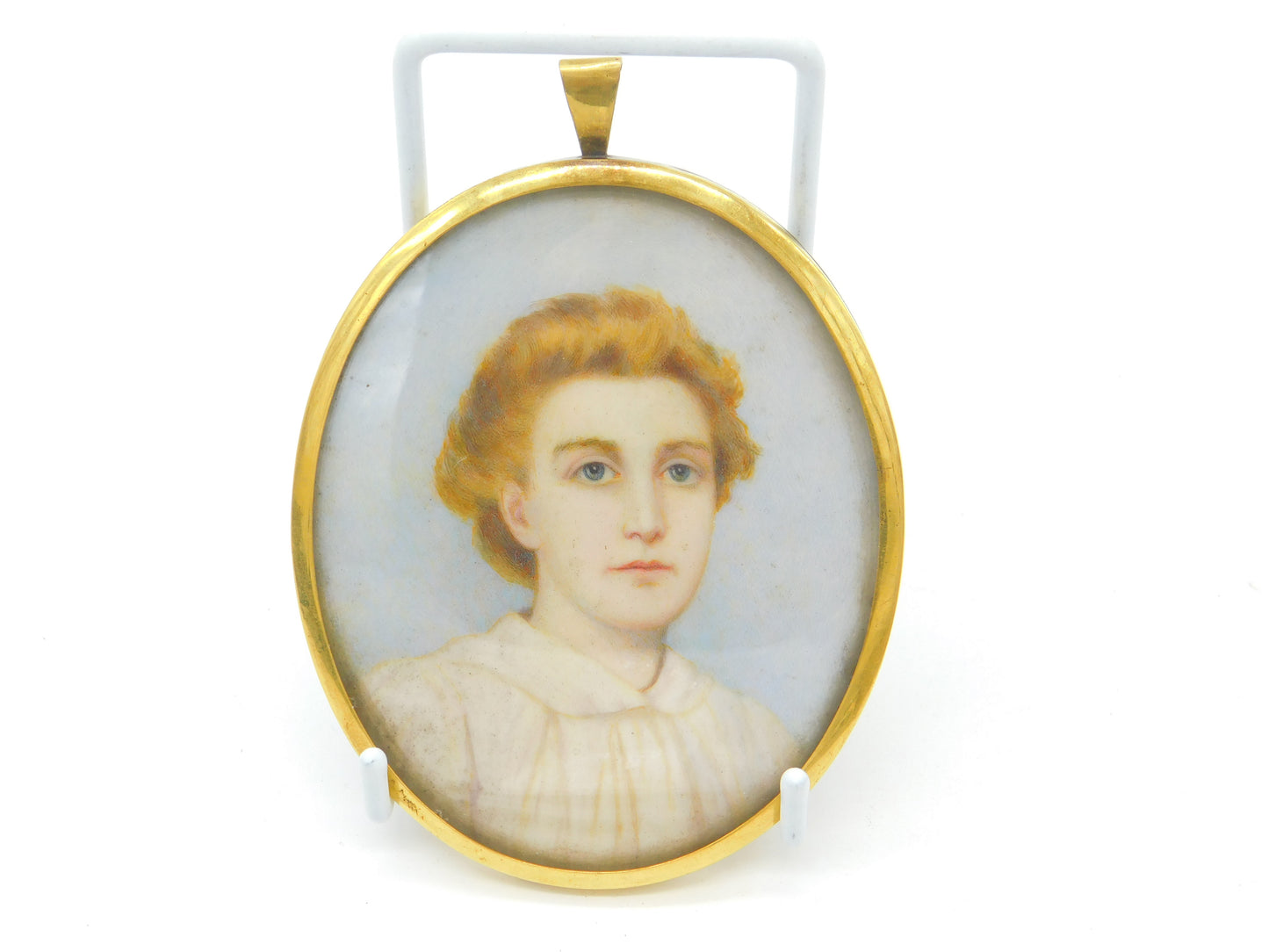 Miniature Portrait of Young Lady Oil on Board Gold Frame Antique Victorian