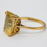 9ct Yellow Gold Emerald Cut Citrine Cocktail Ring Vintage 1968 London