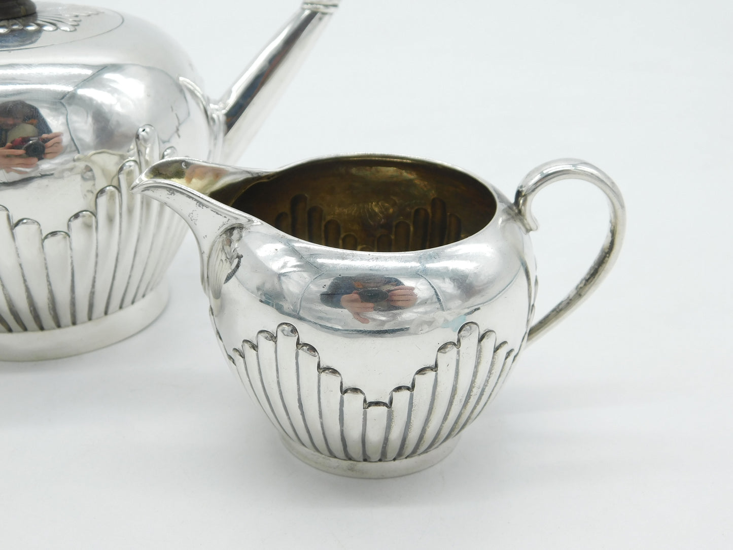 Victorian Sterling Silver Bachelors Teapot & Cream Jug Antique 1884 London