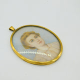 Miniature Portrait of Young Lady Oil on Board Gold Frame Antique Victorian
