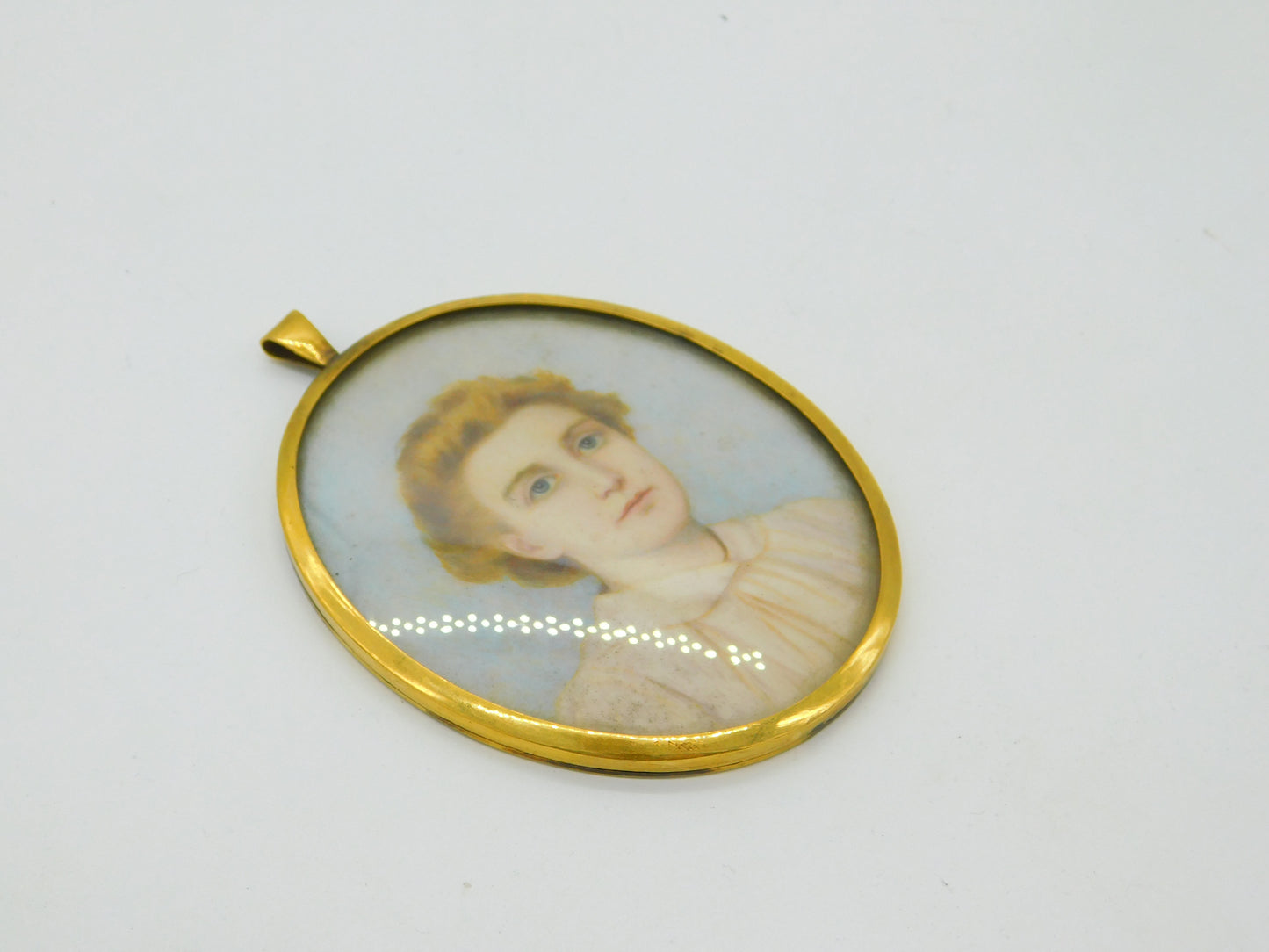 Miniature Portrait of Young Lady Oil on Board Gold Frame Antique Victorian